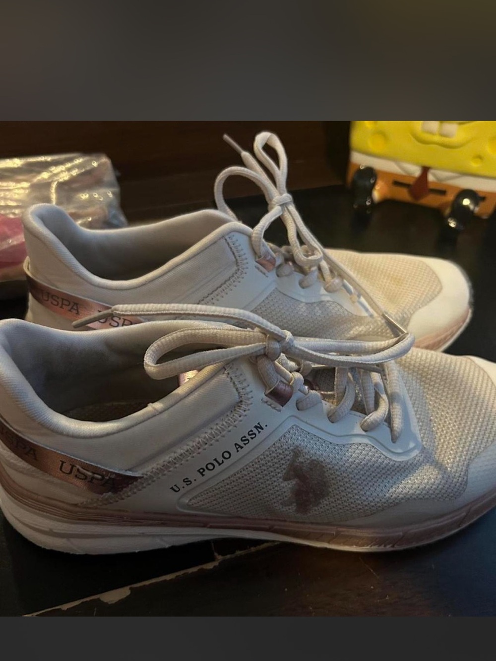 U.S. Polo Assn. Women's White and Light Pink Athletic Sneakers